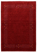 Red Contemporary Border Motifs Hand Loomed Wool Area Rug