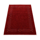 Red Contemporary Border Motifs Hand Loomed Wool Area Rug