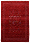 Red Contemporary Center Design Hand Loomed Wool Area Rug