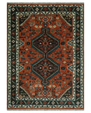 Hand-Knotted Wool Area Rug with Rust Ivory and Brown Traditional Oriental Design