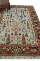 Ready to Ship Silver And Brown Tree of Life Hand Knotted 5x8 Wool Rug by The Rug Decor