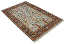 Ready to Ship Silver And Brown Tree of Life Hand Knotted 5x8 Wool Rug by The Rug Decor