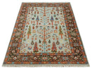 Ready to Ship Silver And Brown Tree of Life Hand Knotted 5x8 Wool Rug by The Rug Decor