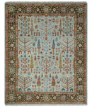 Ready to Ship Silver And Brown Tree of Life Hand Knotted 6x9 Wool Rug by The Rug Decor