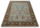 Ready to Ship Silver And Brown Tree of Life Hand Knotted 6x9 Wool Rug by The Rug Decor