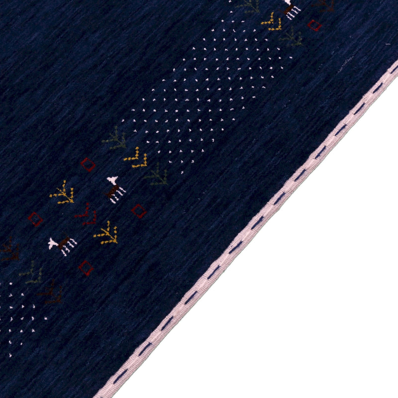 Solid Blue Border Patterns Hand Loomed Wool Area Rug