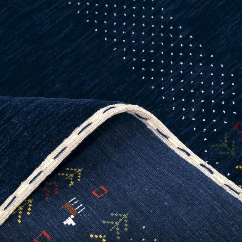 Solid Blue Border Patterns Hand Loomed Wool Area Rug