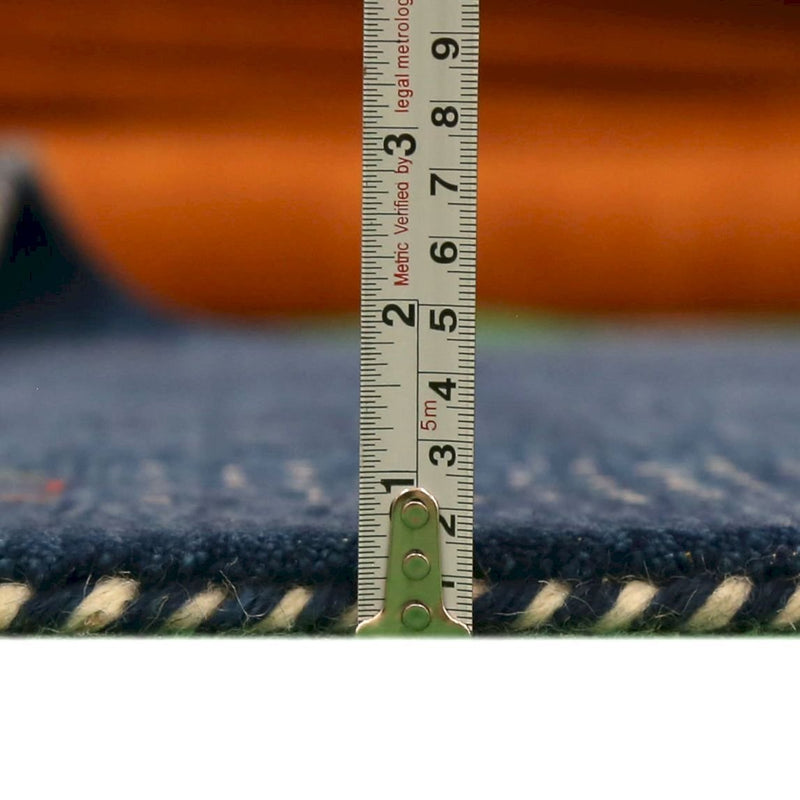 Solid Blue Border Patterns Hand Loomed Wool Area Rug