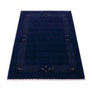 Solid Blue Border Patterns Hand Loomed Wool Area Rug