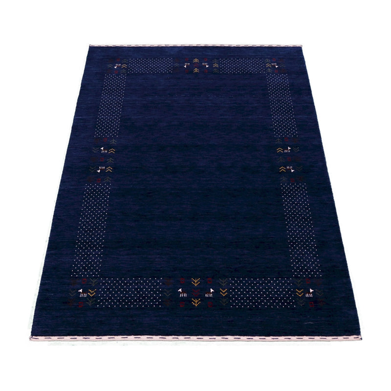 Solid Blue Border Patterns Hand Loomed Wool Area Rug