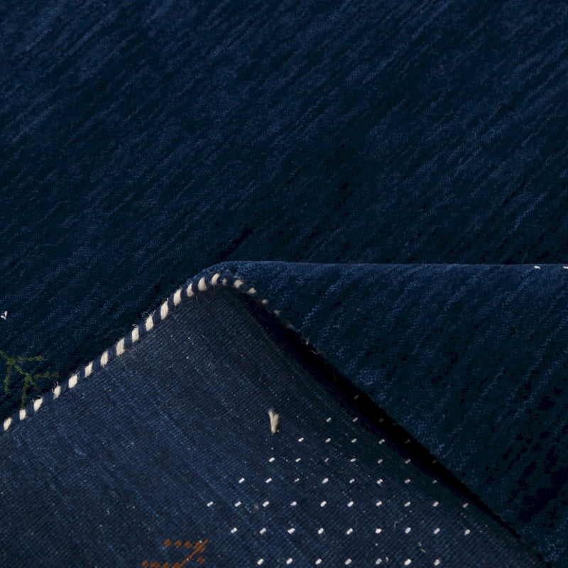 Solid Blue Border Patterns Hand Loomed Wool Area Rug