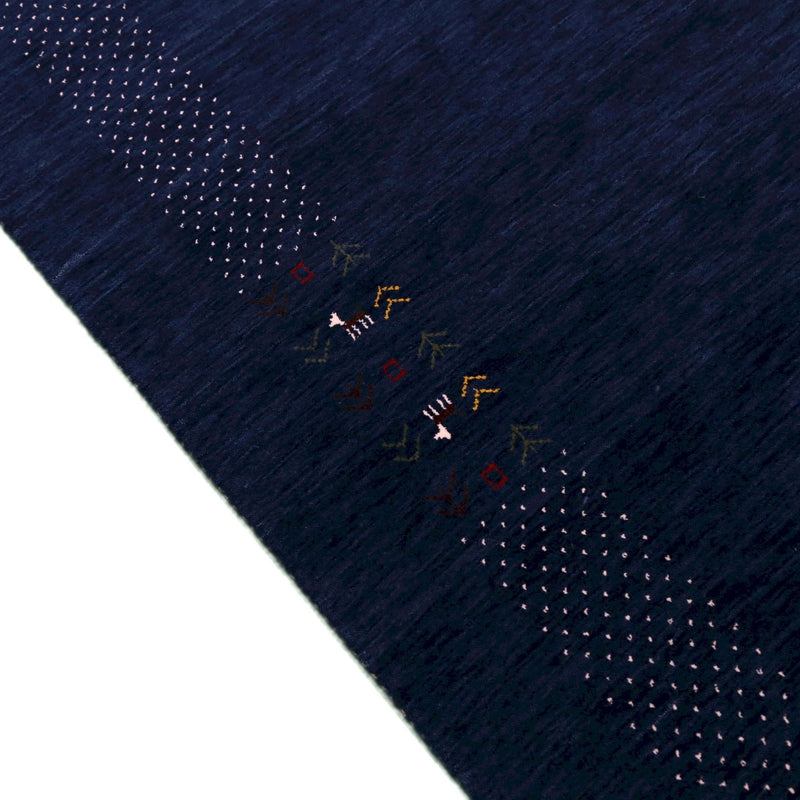 Solid Blue Border Patterns Hand Loomed Wool Area Rug