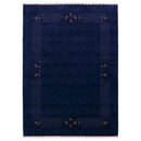 Solid Blue Border Patterns Hand Loomed Wool Area Rug