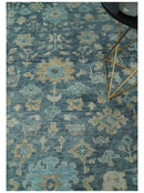 Ready to Ship Teal And Beige Hand Knotted 6X9 Oushak Wool Rug by The Rug Decor