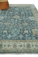 Ready to Ship Teal And Beige Hand Knotted 9X12 Oushak Wool Rug by The Rug Decor
