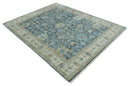 Ready to Ship Teal And Beige Hand Knotted 9X12 Oushak Wool Rug by The Rug Decor