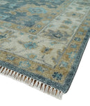 Ready to Ship Teal And Beige Hand Knotted 9X12 Oushak Wool Rug by The Rug Decor