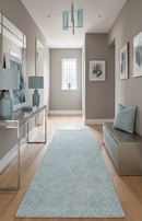 Ready to Ship Teal And Ivory Modern Contemporary Hand Tufted 2.6x8 Wool Rug by The Rug Decor