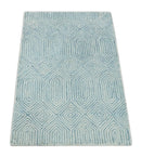 Ready to Ship Teal And Ivory Modern Contemporary Hand Tufted 2x3 Wool Rug by The Rug Decor
