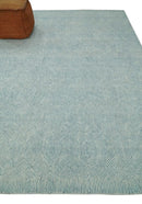 Ready to Ship Teal And Ivory Modern Contemporary Hand Tufted 8x10 Wool Rug by The Rug Decor
