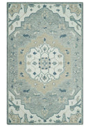 Ready to Ship Traditional Ivory And Blue Hand Tufted 5x8 Wool Rug by The Rug Decor
