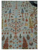 Ready to Ship Tree of Life Silver And Brown Hand Knotted 8x10 Wool Rug by The Rug Decor