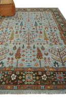 Ready to Ship Tree of Life Silver And Brown Hand Knotted 8x10 Wool Rug by The Rug Decor