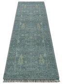 Ready to Ship Tree of life Teal And Beige 2.6x8 Wool Rug