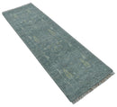 Ready to Ship Tree of life Teal And Beige 2.6x8 Wool Rug
