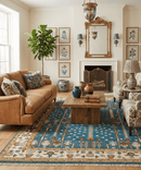 Ready to Ship Tree of Life Traditional Hand Knotted 8x10 Teal Blue and Ivory Wool Area Rug