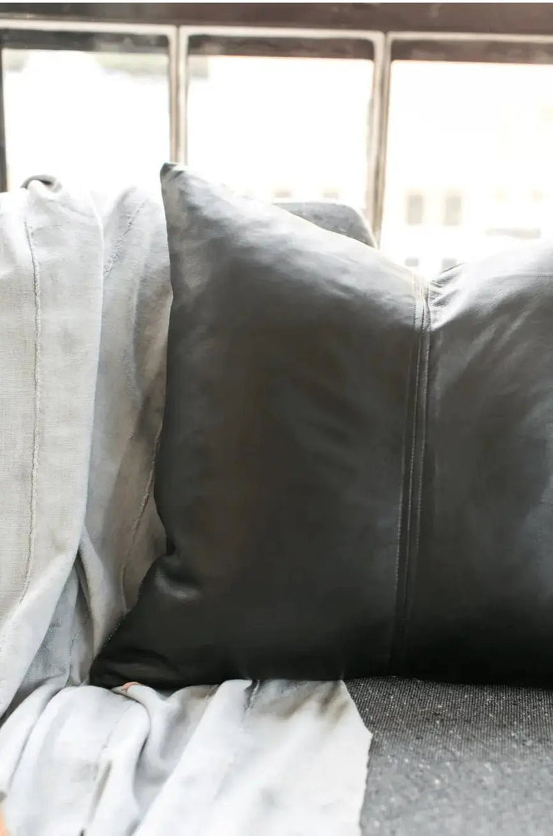 Real Leather Accent Pillow - Brown