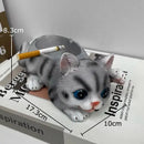 Realistic gray cat resin ash tray office table decor by Decorbites