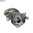Realistic gray cat resin ash tray office table decor by Decorbites