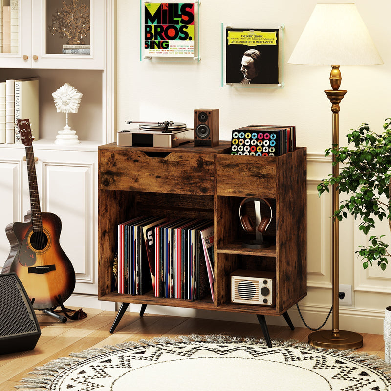 Record Player Stand with Power Outlet-Rustic Brown, photo 7 of 8