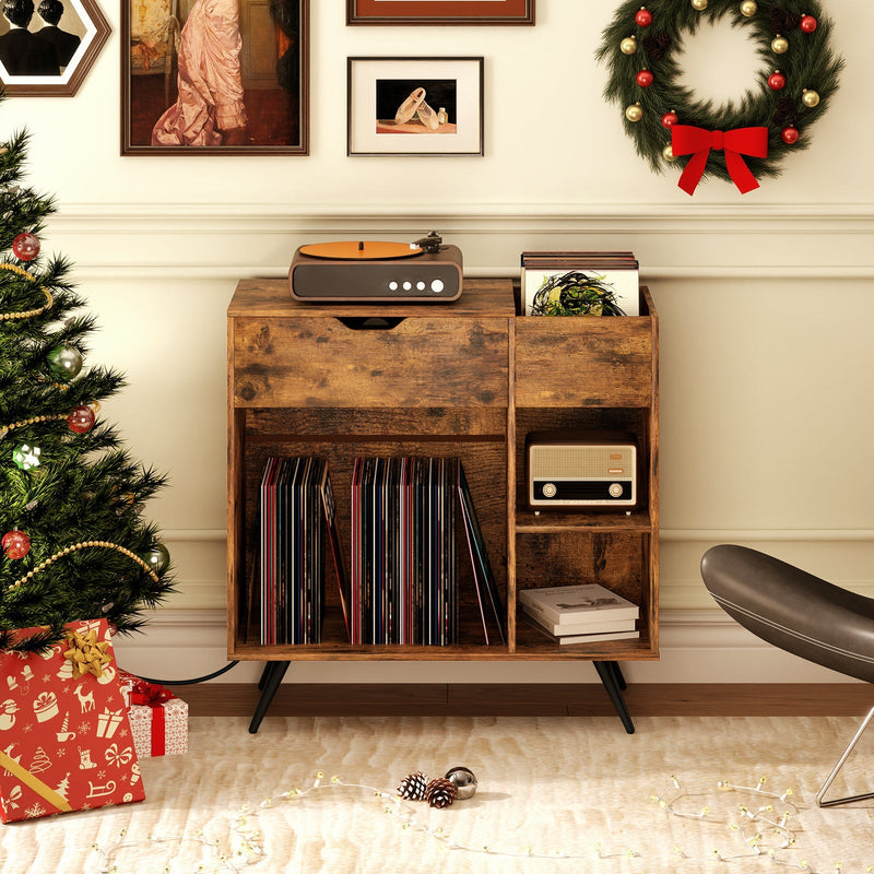 Record Player Stand with Power Outlet-Rustic Brown, photo 2 of 8