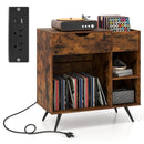 Record Player Stand with Power Outlet-Rustic Brown by LJGDeals