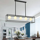 GobekUsa Rectangle Island Pendant – Opal Glass Hanging Light Kit in Black, 5 Lights – Ideal for Dining Room