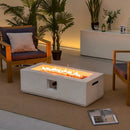 42 Inch 50 000 BTU Rectangle Terrazzo Fire Pit Table with PVC Cover-White by LJGDeals