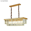 GobekUsa Rectangular 2-Tier Crystal Pendant Light: Artistic Island Hanging Fixture for Living Room