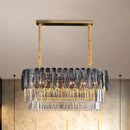 GobekUsa Rectangular Dining Room Pendant - 3-Tier Amber/Smoke Gray Crystal Block - Contemporary Island Lamp - 12-Light