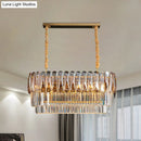 GobekUsa Rectangular Dining Room Pendant - 3-Tier Amber/Smoke Gray Crystal Block - Contemporary Island Lamp - 12-Light