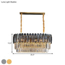GobekUsa Rectangular Dining Room Pendant - 3-Tier Amber/Smoke Gray Crystal Block - Contemporary Island Lamp - 12-Light