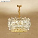 GobekUsa Rectangular Drum Crystal Chandelier with 9 Bulbs for Bedroom Ceiling Lighting in Clear and Simple Style