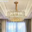 GobekUsa Rectangular Drum Crystal Chandelier with 9 Bulbs for Bedroom Ceiling Lighting in Clear and Simple Style