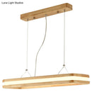 GobekUsa Rectangular Wood Island Pendant Light - Nordic LED Dining Room Fixture in Beige