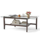 42 Inch Rectangular 2-Tier Glass Coffee Table with Storage Shelf-Brown by LJGDeals
