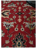 Red and Black Hand Knotted Wool Area Rug - Traditional Oushak