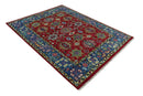 Maroon and Blue Turkish Oushak Kashgar Antique Traditional Hand Knotted Wool Area Rug by The Rug Decor