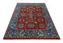 Maroon and Blue Turkish Oushak Kashgar Antique Traditional Hand Knotted Wool Area Rug by The Rug Decor