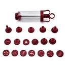 Red and clear cookie cream cake press kitchen decorating kit by Decorbites